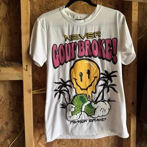 NEW Reason Brand Smiley Graphic Tee Chenille Embroidered Hip Hop Streetwear S